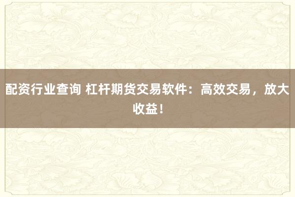 配资行业查询 杠杆期货交易软件：高效交易，放大收益！