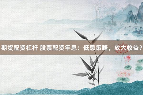 期货配资杠杆 股票配资年息：低息策略，放大收益？