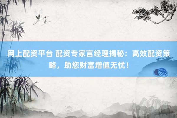 网上配资平台 配资专家言经理揭秘：高效配资策略，助您财富增值无忧！