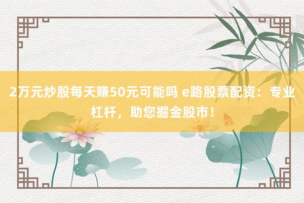 2万元炒股每天赚50元可能吗 e路股票配资：专业杠杆，助您掘金股市！