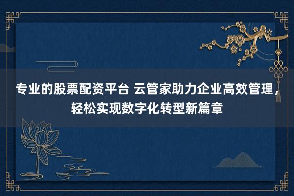 专业的股票配资平台 云管家助力企业高效管理，轻松实现数字化转型新篇章